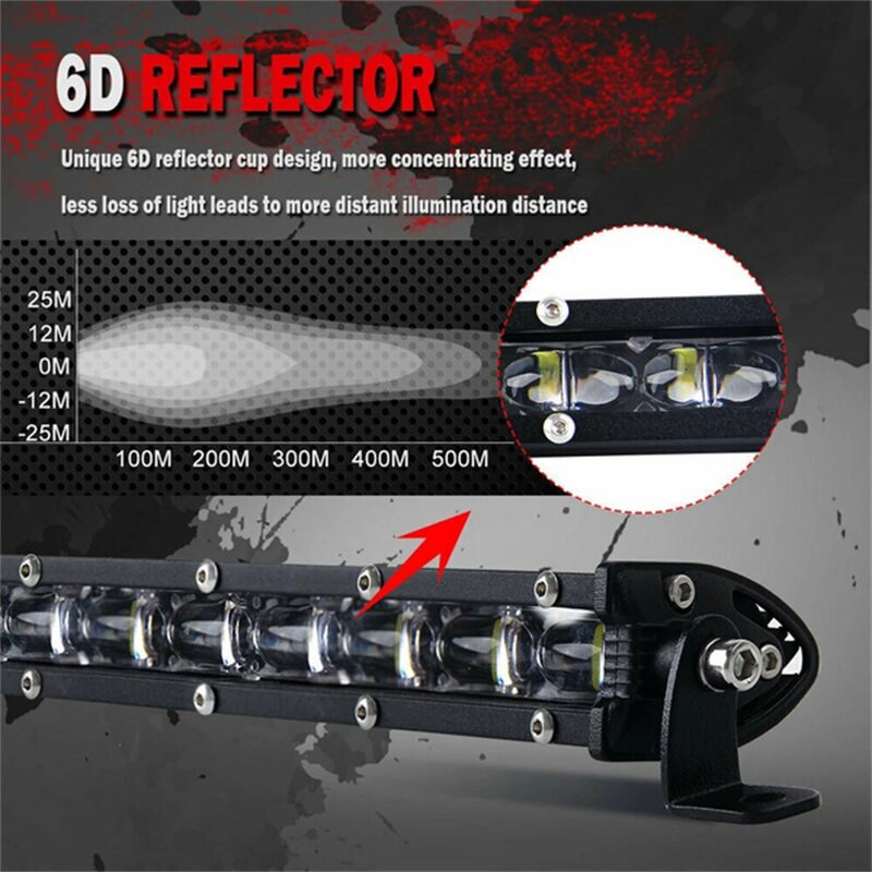 Super Slim Single Row 6D Lens Led Light Bar 8/14/20inch LED Driving Lamp Off Road Lights for Boat SUV Truck ATV Work Light