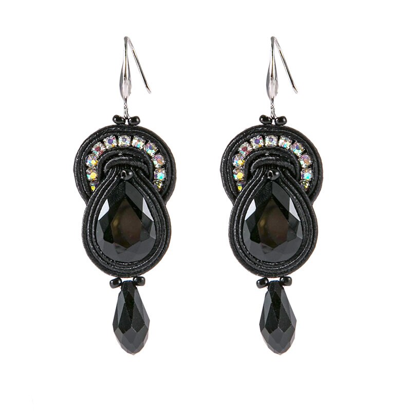 KPACTA Ethnic Feature Style Earrings Jewelry For Women Soutache Handmade Weaving Big Hanging Earring Party: black