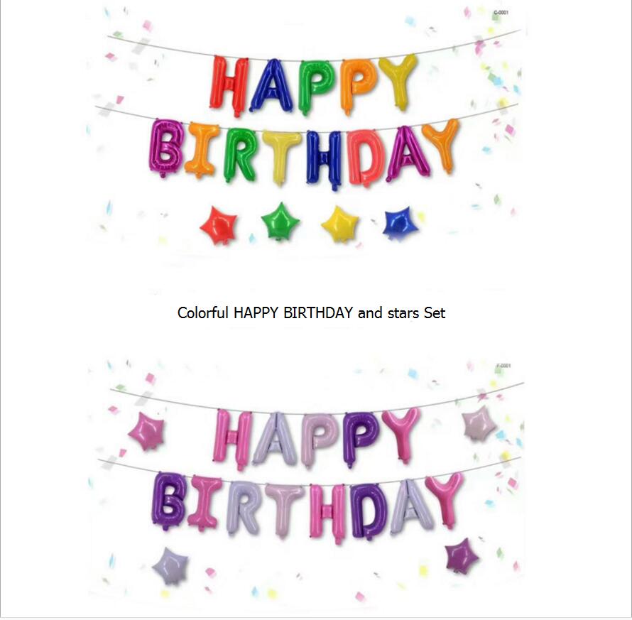 17 stk / sæt farverige tillykke med fødselsdagen breve med stjerner folie balloner sæt fødselsdagsfest dekoration forsyninger børnefest baby shower