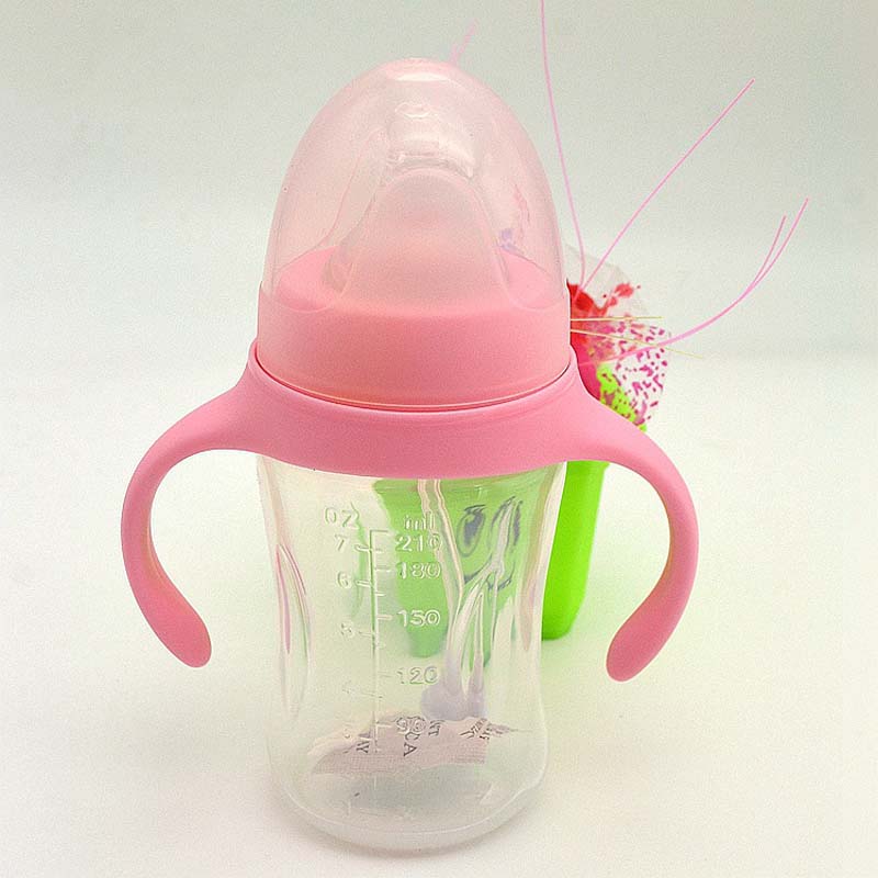 210ml Cute Baby Bottle Infant Newborn Children Learn Feeding Drinking Handle Bottle Kids Straw Juice Water Bottles Training Cup: 210ML Pink
