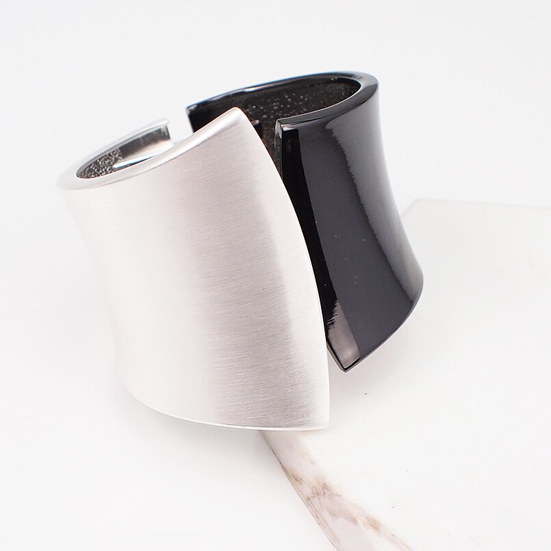 Bracciali Rigidi Punk in Lega per Donna - Set Grande Bracciale Metallico Geometrico: Argento nero