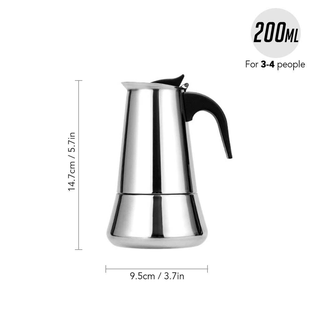 Stainless Steel Stovetop Coffee Pot Espresso Coffee Maker Kettle 100ML / 200ML/300ML / 450ML / 600ML Outdoors Indoors Cafeteira: 200ml