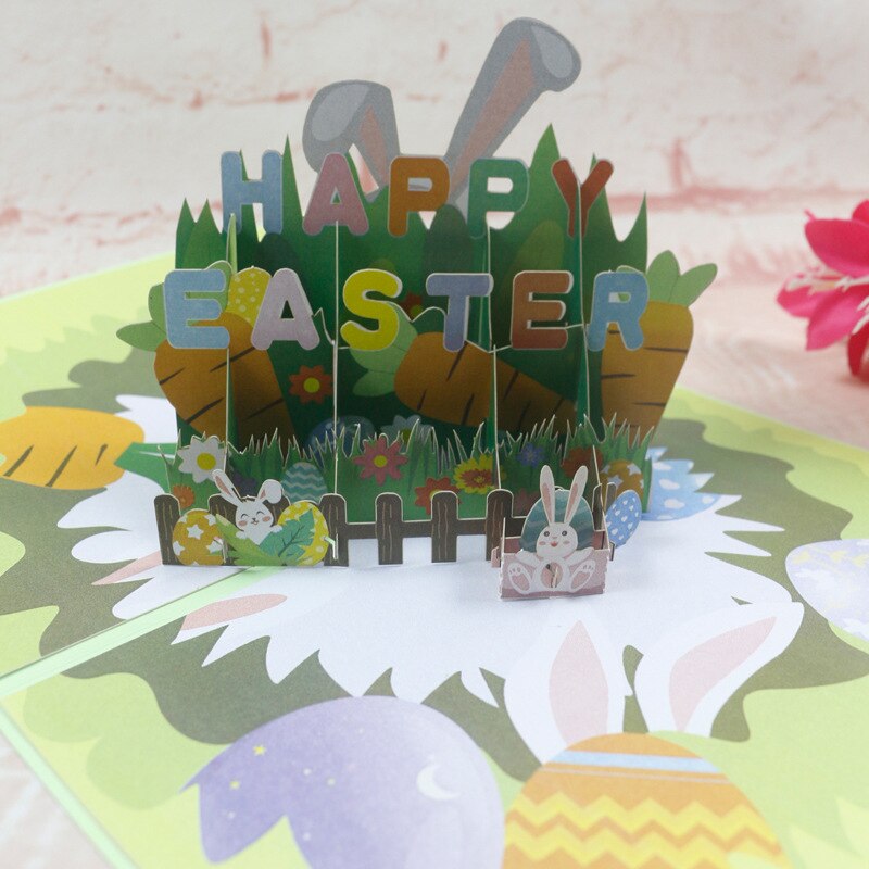 3D Handmade English Happy Easter Eggs Garden Flowering Shrubs Paper Greeting Cards PostCard Kids Friend Party Invitation