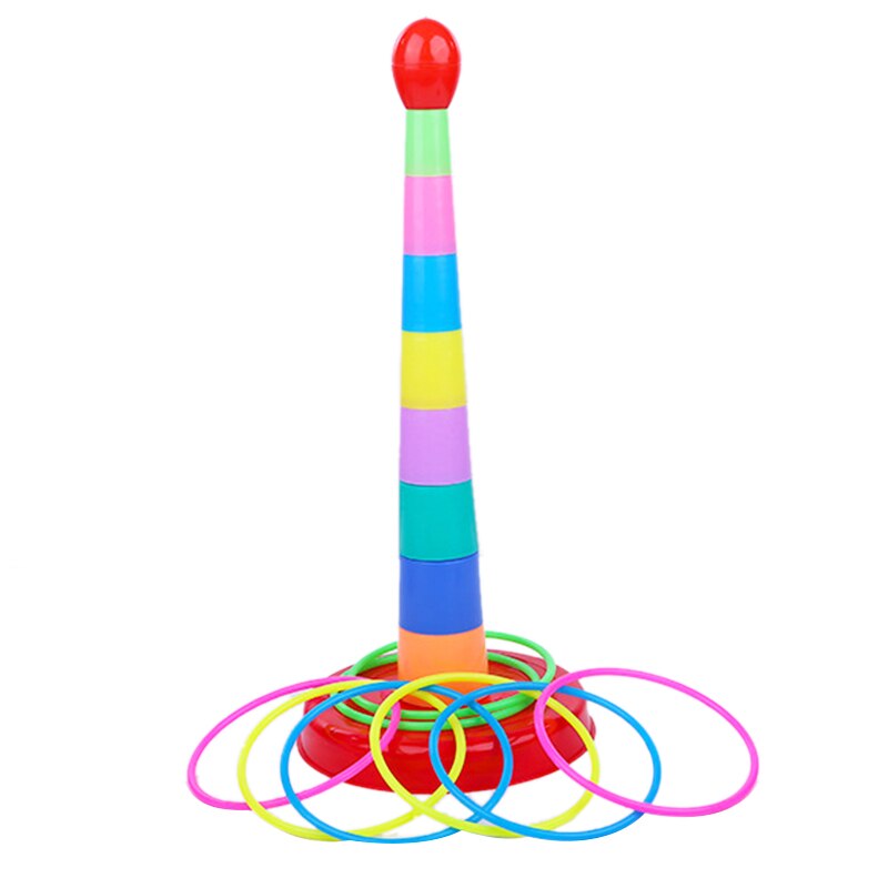 Juego de lanzamiento de anillo deportivo de plástico colorido brillante de 17,3 pulgadas para niños, juguetes apilados, anillo de juguete