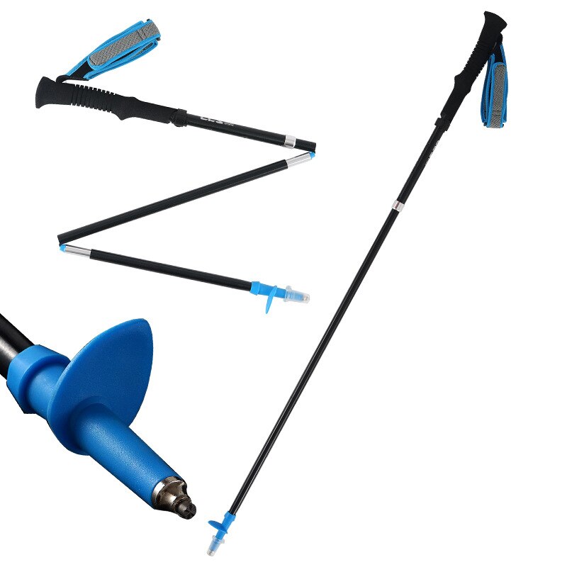 Outdoor Portable Hiking Walking Pole Ultra-light Telescopic Folding Trekking Stick: Blue