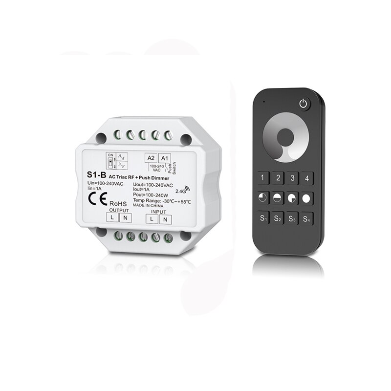 Led Triac Bulb Dimmer Built-in Dimmable 220V RF Wireless 100V-240VAC 1A 240W Output Push Dim Switch Controller: S1-B and RT1
