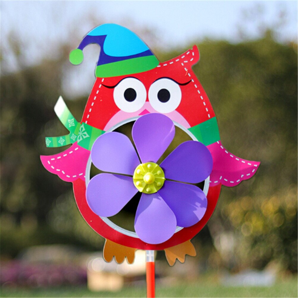 Mignon dessin animé animaux enfants jouets de plein air coloré en plastique vent Spinner moulin à vent taille: tige longueur: 31 ~ 33cm