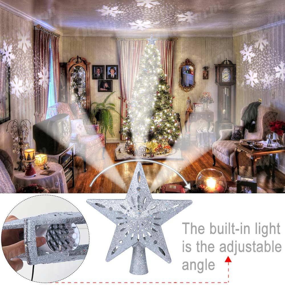 Ourwarm christmas tre topper glitter tent stjerne tre topper med justerbar roterende magisk projektor juledekorasjon