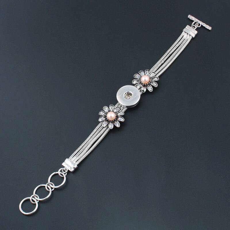 Snaps Bracelets & Bangles Flower Imitation Pearls FIt 18/20MM Button Jewelry Bracelet For Women Xinnver ZE062