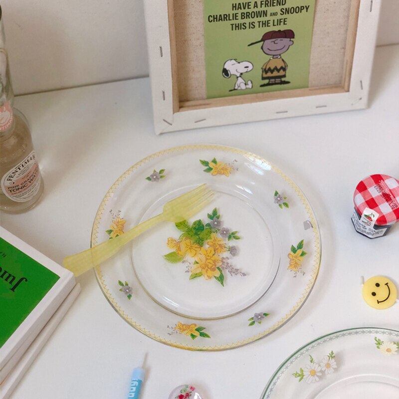 Cutelife nordisk tusindfryd gennemsigtig glasfad tallerken kage vintage salat dessert kaffe tallerken sød morgenmad fest bryllup tallerkener