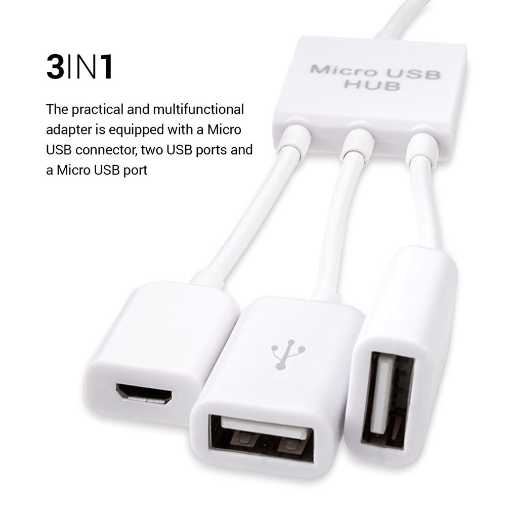 3in1 Micro USB OTG Hub Adapter Voor Smartphone/Tablet Micro USB Splitter Compatibel Met Apple, Samsung, lenovo, Asus