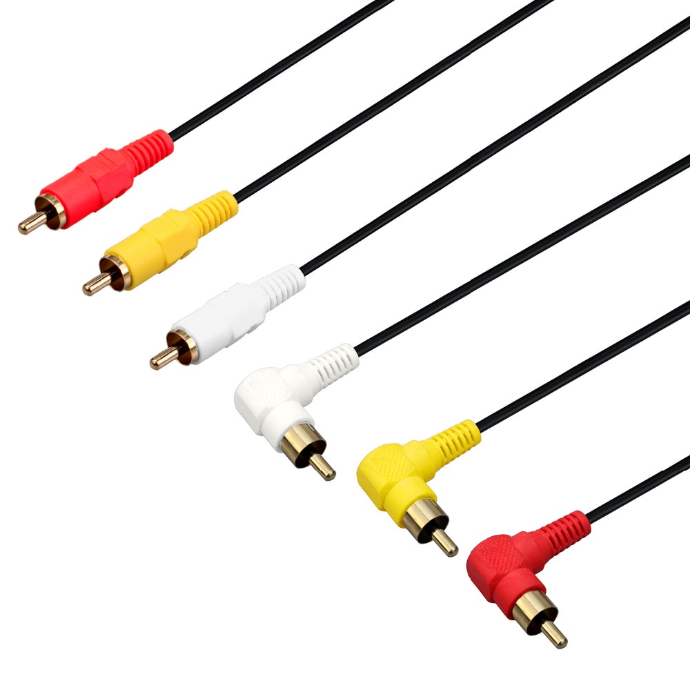 3 RCA Cable - Premium Gold Plated 90 Degree Right Angle RCA Audio / Video Cable 3 Male To 3 Male Composite Video Audio AV Cable
