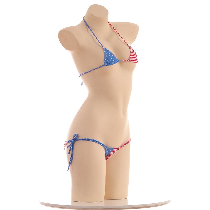 Maillots de bain pour femmes Mini Micro Bikini cravate côté extrême drapeau américain étoiles rayures bronzage maillots de bain pom-pom girl Sexy Costume