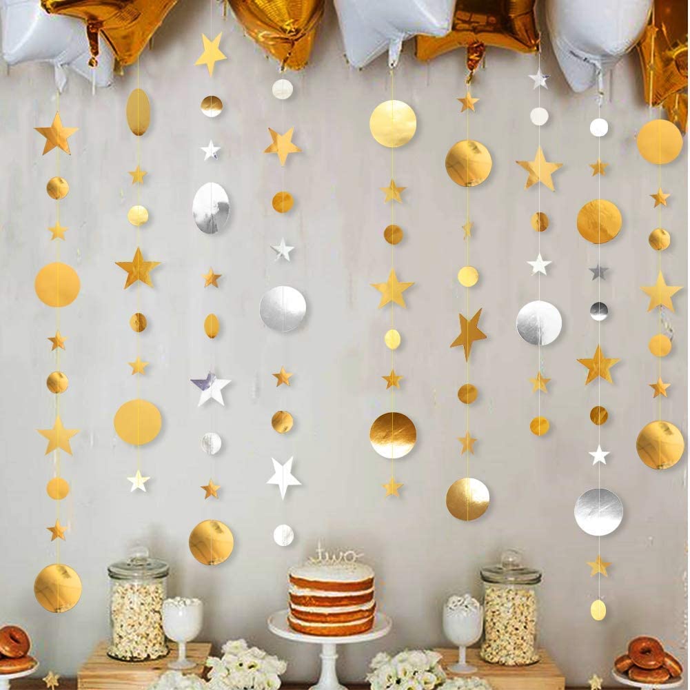 4M Mirror Paper Star Round Garland Flash Banner Happy Birthday Decoration Boy Girl Baby Shower Curtain Decor Wedding Home Decor