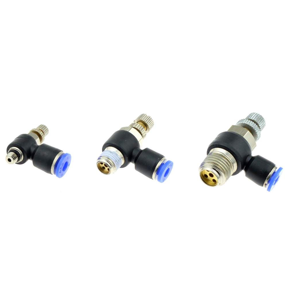 Air Pneumatic Speed Controller 4mm OD Hose Tube Push Into M5 1/8" 1/4" BSPT Male Thread Gas Flow Adjust Valve Quick Fittings