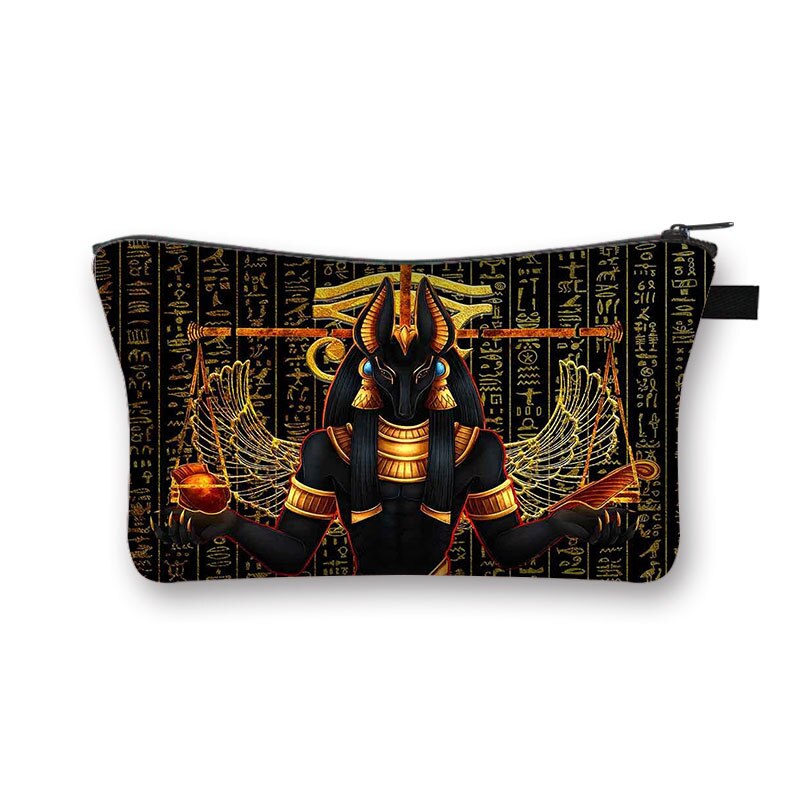 Egyptiskt konsttryck kosmetikafodral kvinnor sminkväskor egypten farao anubis necessär liten handväska läppstiftshållare kosmetisk väska: Shzbaij 06cw