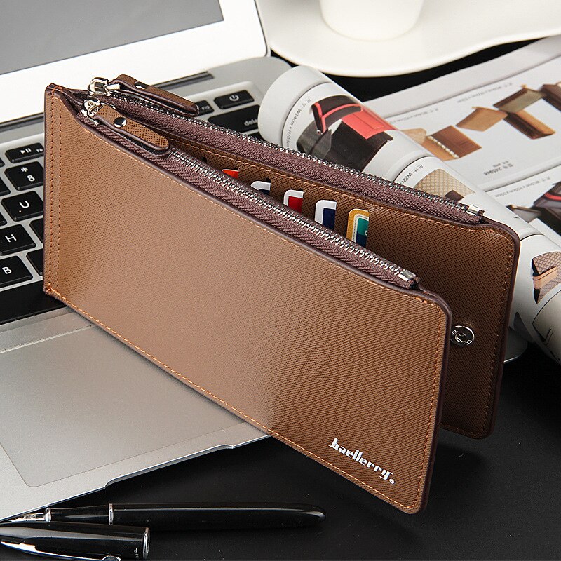 Baellerry Dubbele Rits Vele Afdelingen Mannen Wallet PU Leather Man Portefeuilles Kaarthouder Man Clutch Lange Portemonnee