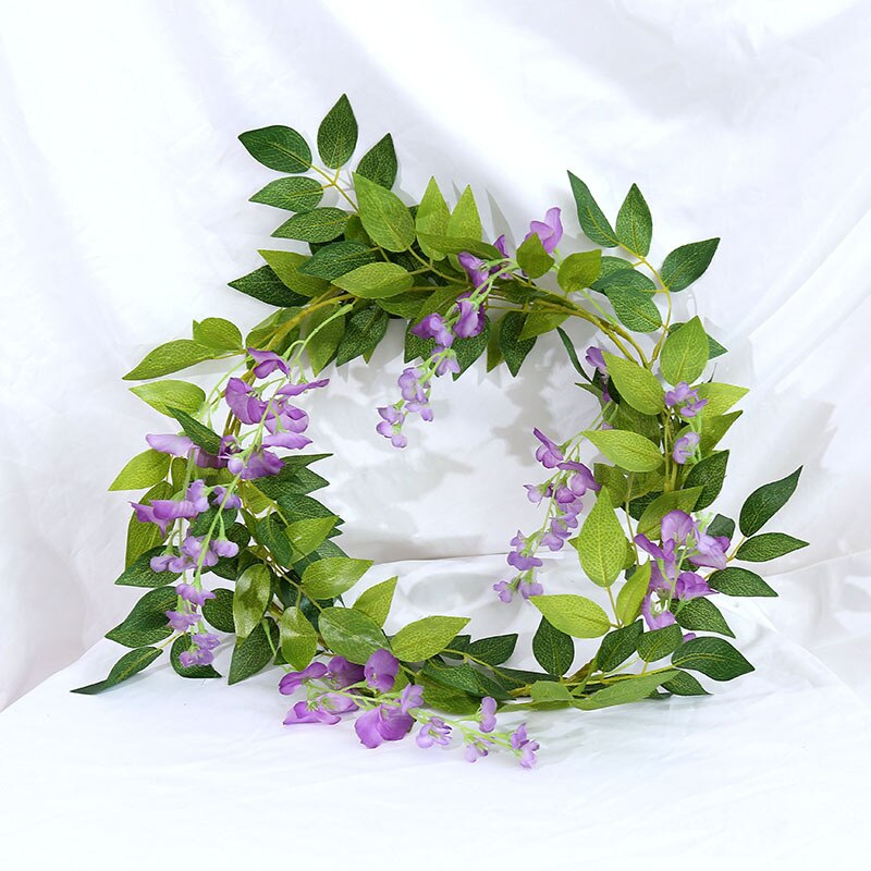 220cm silk rose wedding decoration ivy vine artificial flower arch decoration with green leaf wall garland: Style 2 purple blue