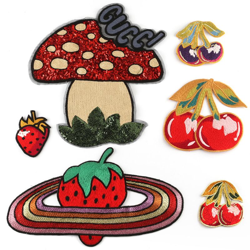 Sequin Paddestoel Cherry Aardbei Badge Patch Cartoon Naaien Borduren Applique LX9E