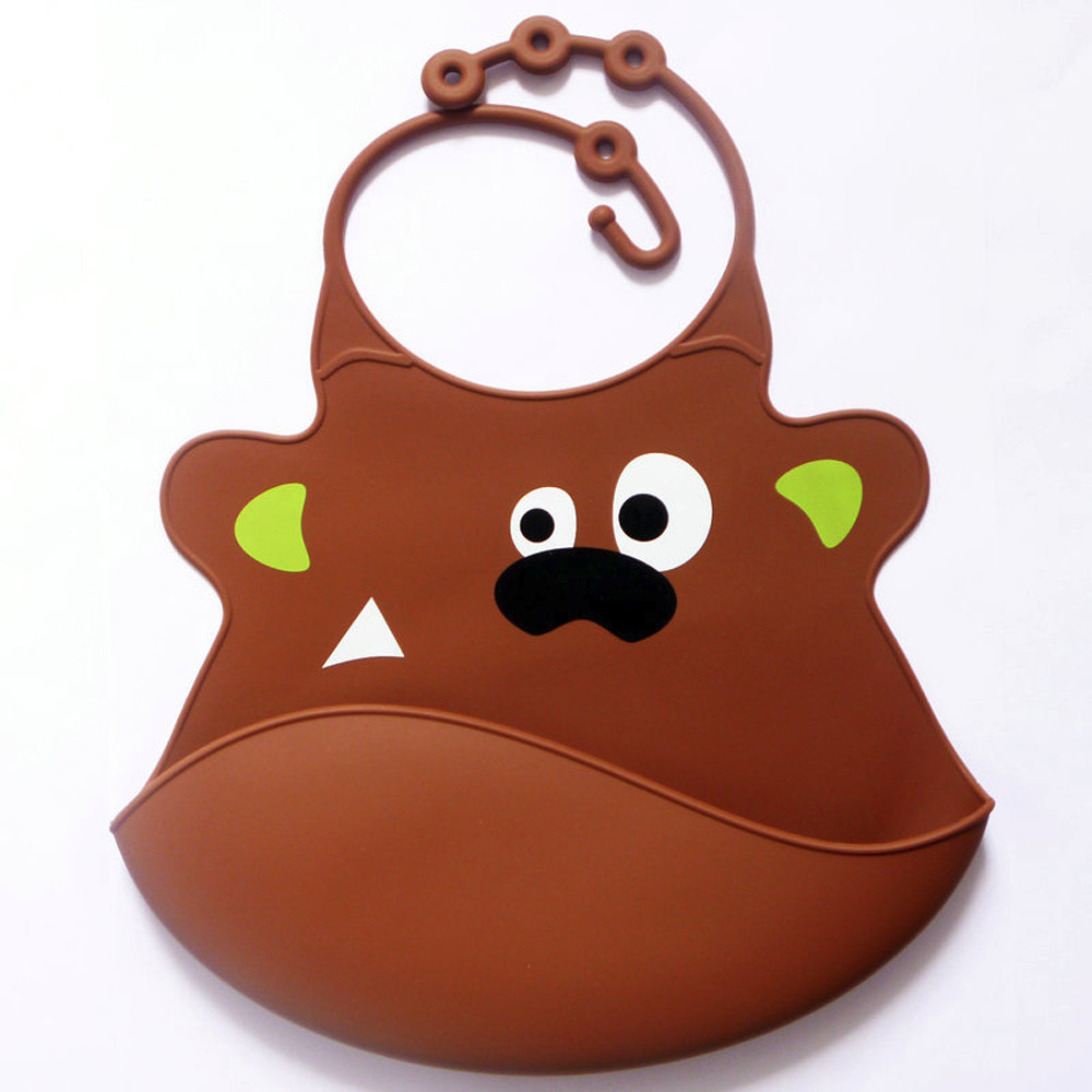 Waterproof Saliva Dripping Bibs Cute Kid Infant Bibs Baby Soft Silicone Bib cute adjustable baby bibs babero con mangas: Khaki