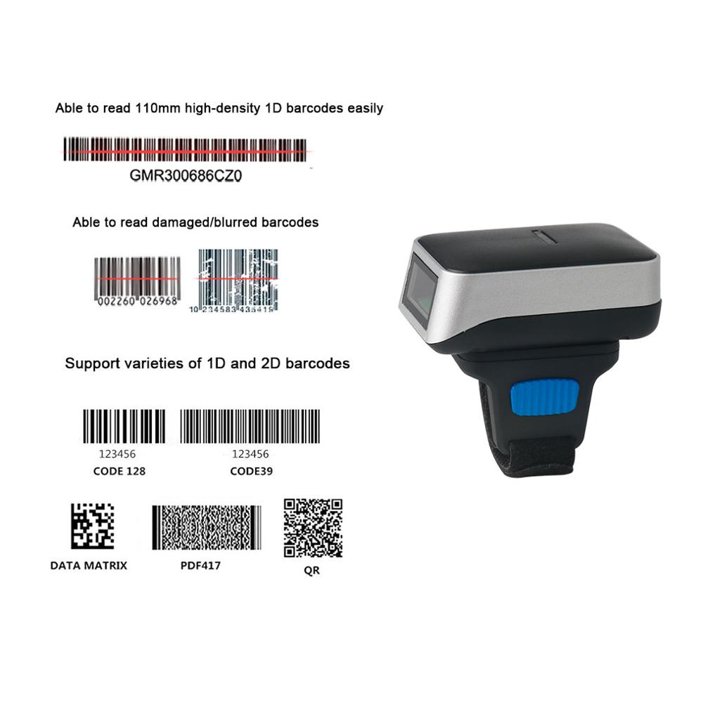 Wearable Finger Barcode Scanner Wireless 1D 2D Portable QR Code Bluetooth and 2.4G Mini Bar Code Reader