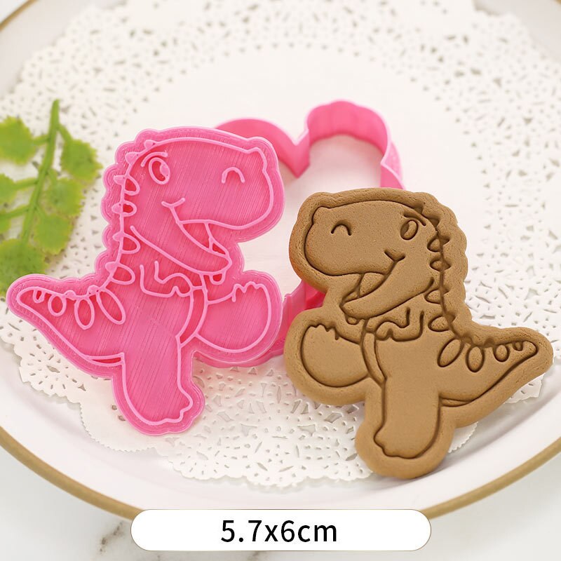 Molde para hornear de dibujos animados dinosaurio cortador de galleta bizcocho herramienta para hornear 3d tres dimensiones tipo de prensa casa molde de galleta de plástico