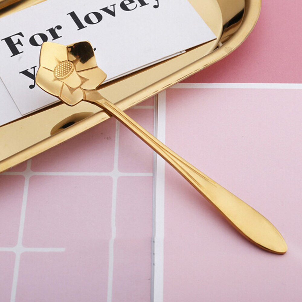 1pcs Mini Cute flower Stainless Steel Teaspoon Coffee Metal golden Soup Dessert Spoon tablespoon dessert spoons Kitchen utensils: b