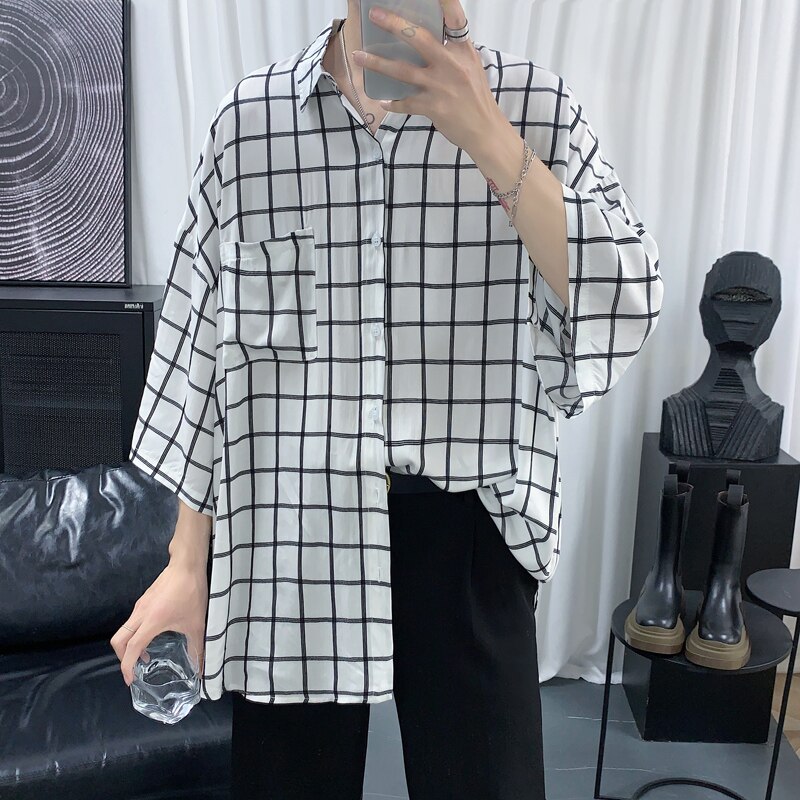 Summer Plaid Shirts Men Male Casual Short Sleeve Shirt Mens Clothing Boys Student Shirts Camisa Masculina Chemise Homme