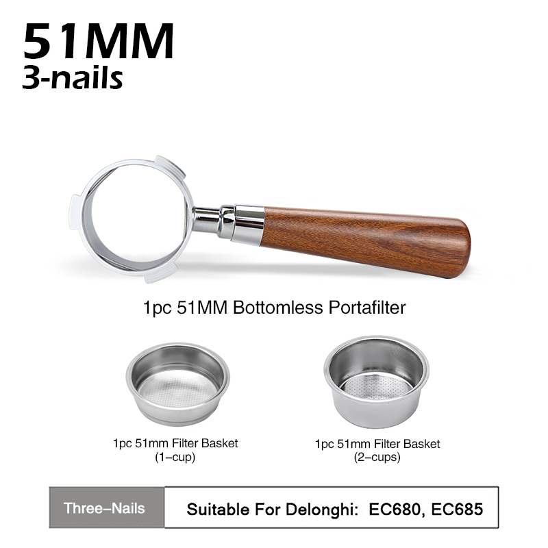 Bodenloser Siebträger 51 mm für Delonghi Ec680 Ec685 mit Ersatzfilterkorb Espressomaschine Werkzeuge Barista Zubehör
