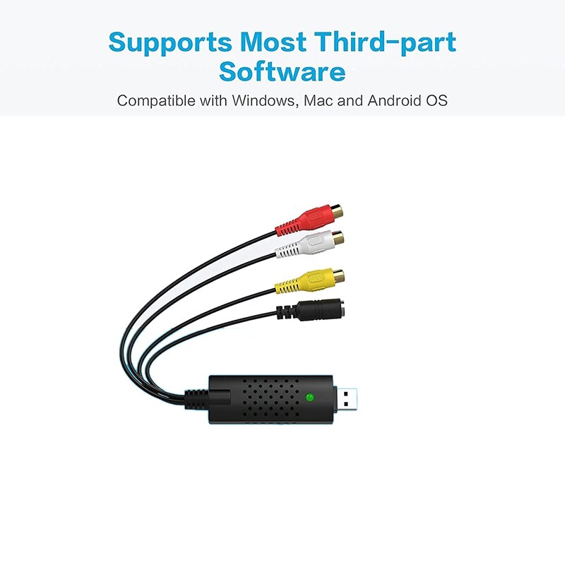 2PCS Video USB Capture Card, Convert Hi8 VHS To Digital DVD For Windows PC, Audio Video Digitize Converter Adapter