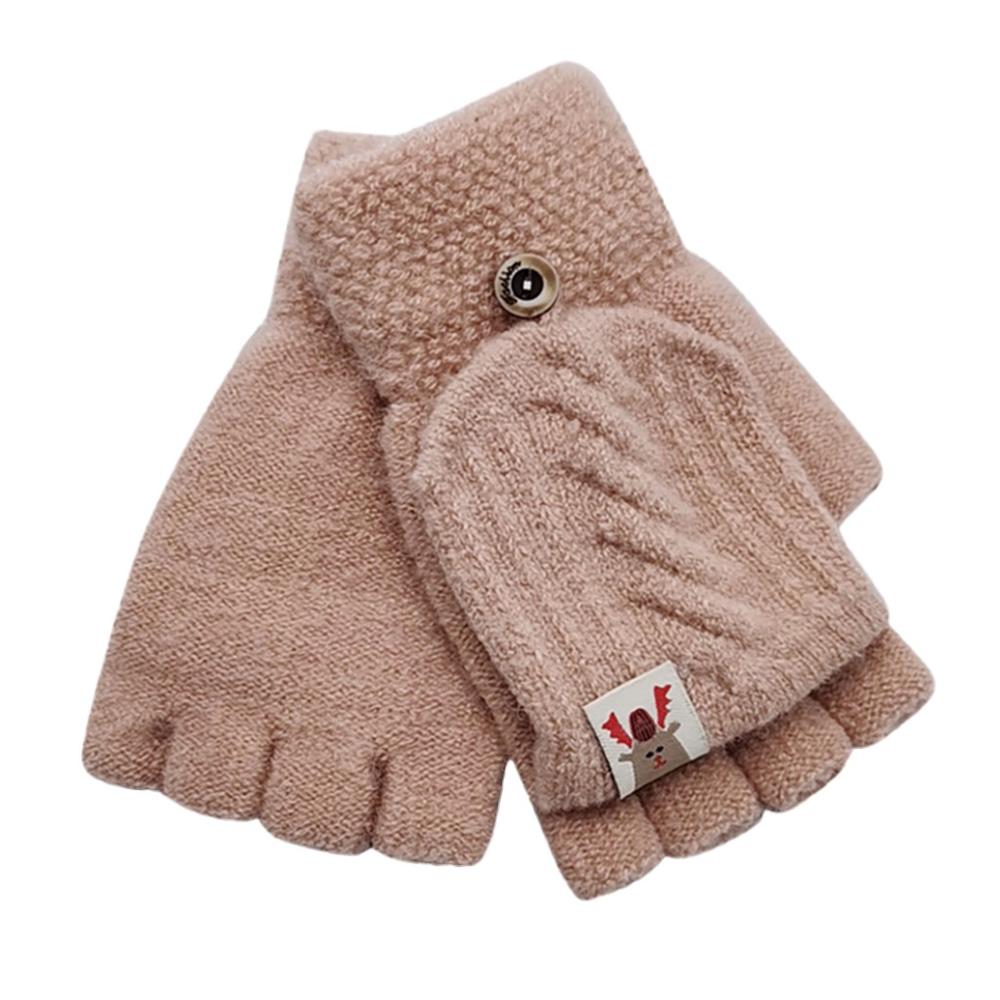 Vinter varme handsker børn børn strikket konvertible flip top fingerløse vanter handsker & xs: Lyserød