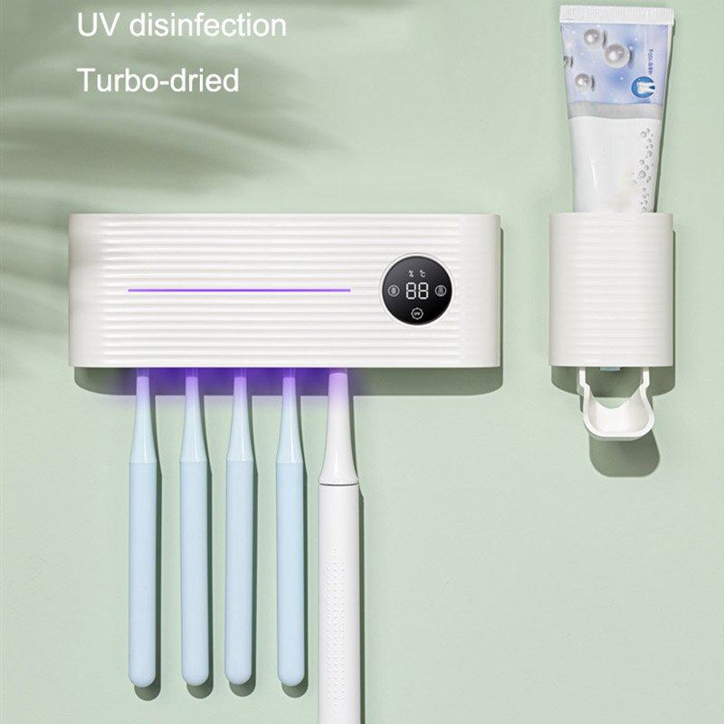 Uv lys tandbørste sterilisator holder hæmme bakteriel tandbørste antibakteriel kasse vægmonteret tandbørsteholder: Hvid