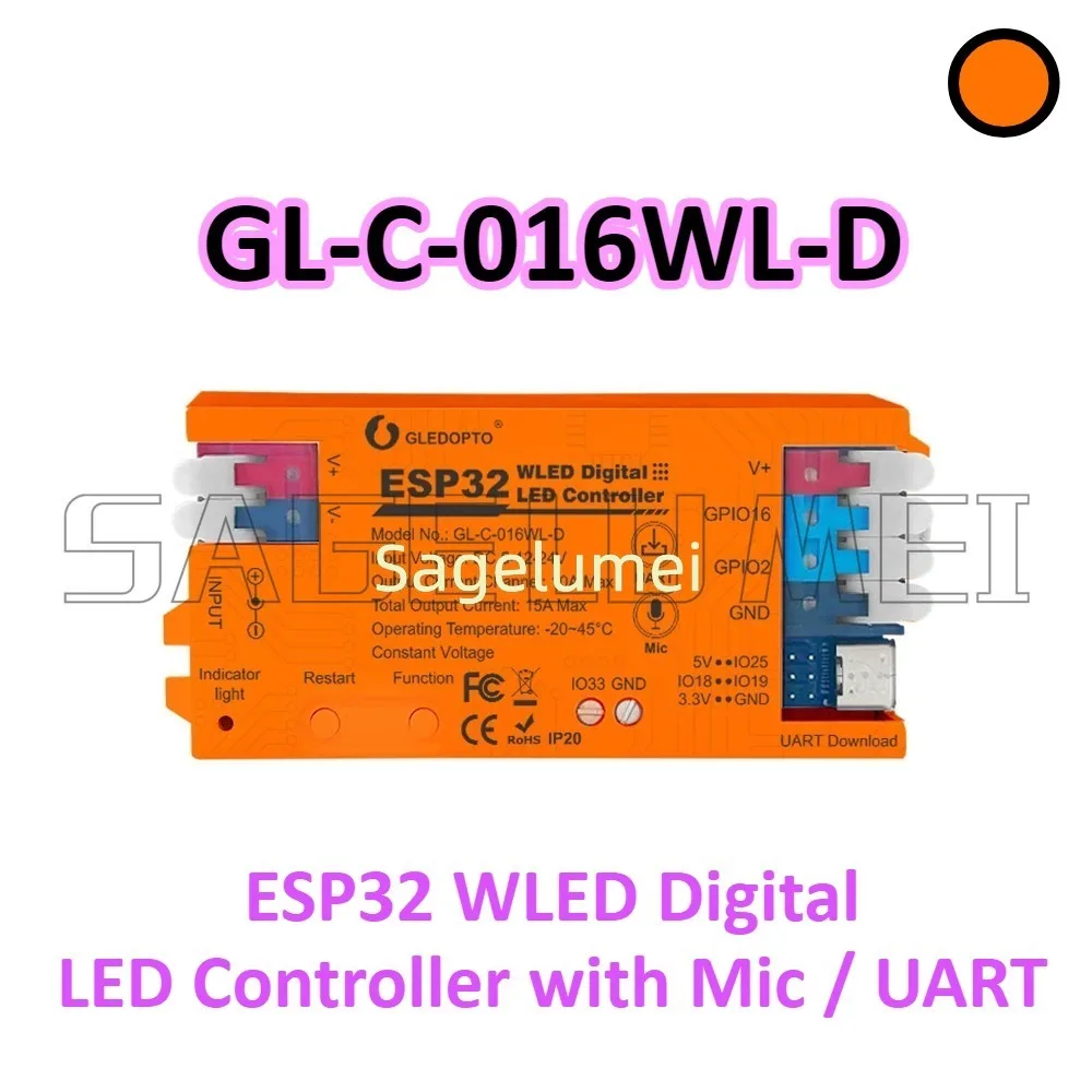 WLED LED Controller GL-C-016WL-D DC 5-24V GLEDOPTO ESP32 Supported WS2811, SK6812, SM16703P, WS2812 Strip Light: Pink