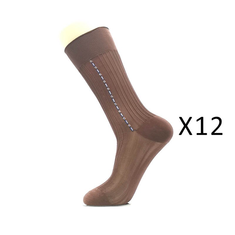 12 Pairs Large Size Summer Socks Mens Nylon Thin Breathable Middle-Eged Elderly Silk Socks Business Work Party Dress Long Socks: 1