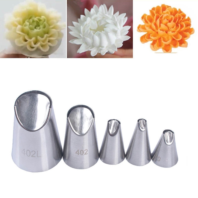 Duurzaam 5Pcs Pastry Tips Keuken Gadgets Rvs Icing Piping Nozzles Chrysant Nozzle Draagbare Bakken Accessoires