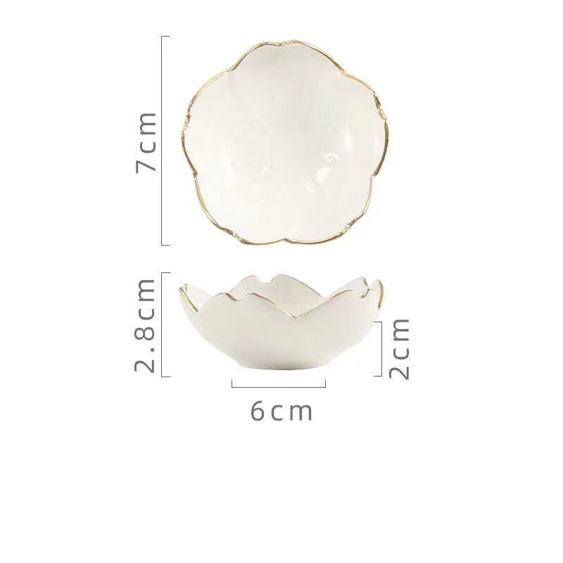 Ceramic Sauce Dish Golden-Edged Ceramic Cutlery Dipping Saucer Chopstick Holder Plate Sakura Shaped Soy Sauce Vinegar Saucer: -4