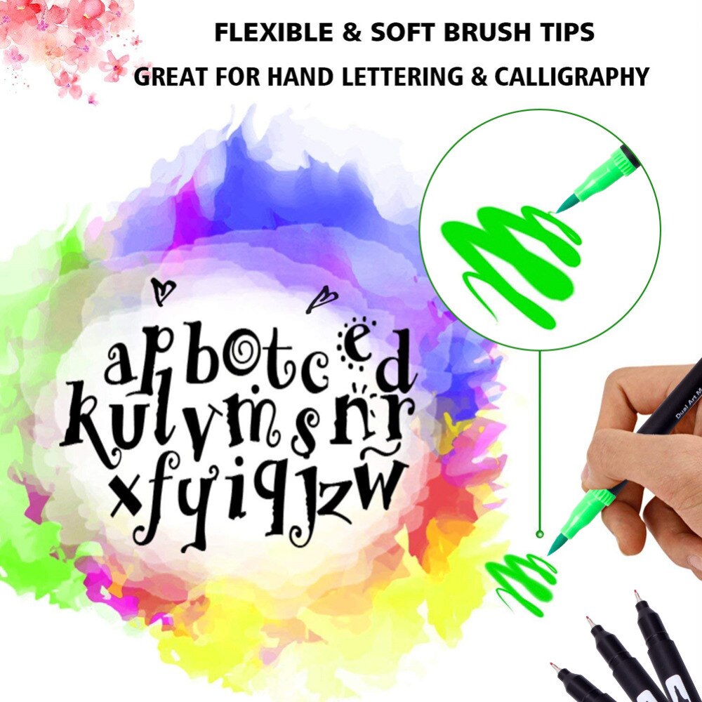 100 Colours Watercolour Brush Pen 2mm Brush Tip and 0.4mm For Fine Tip Dual Tip Art Markers for Adult Colouring Drawing Painting