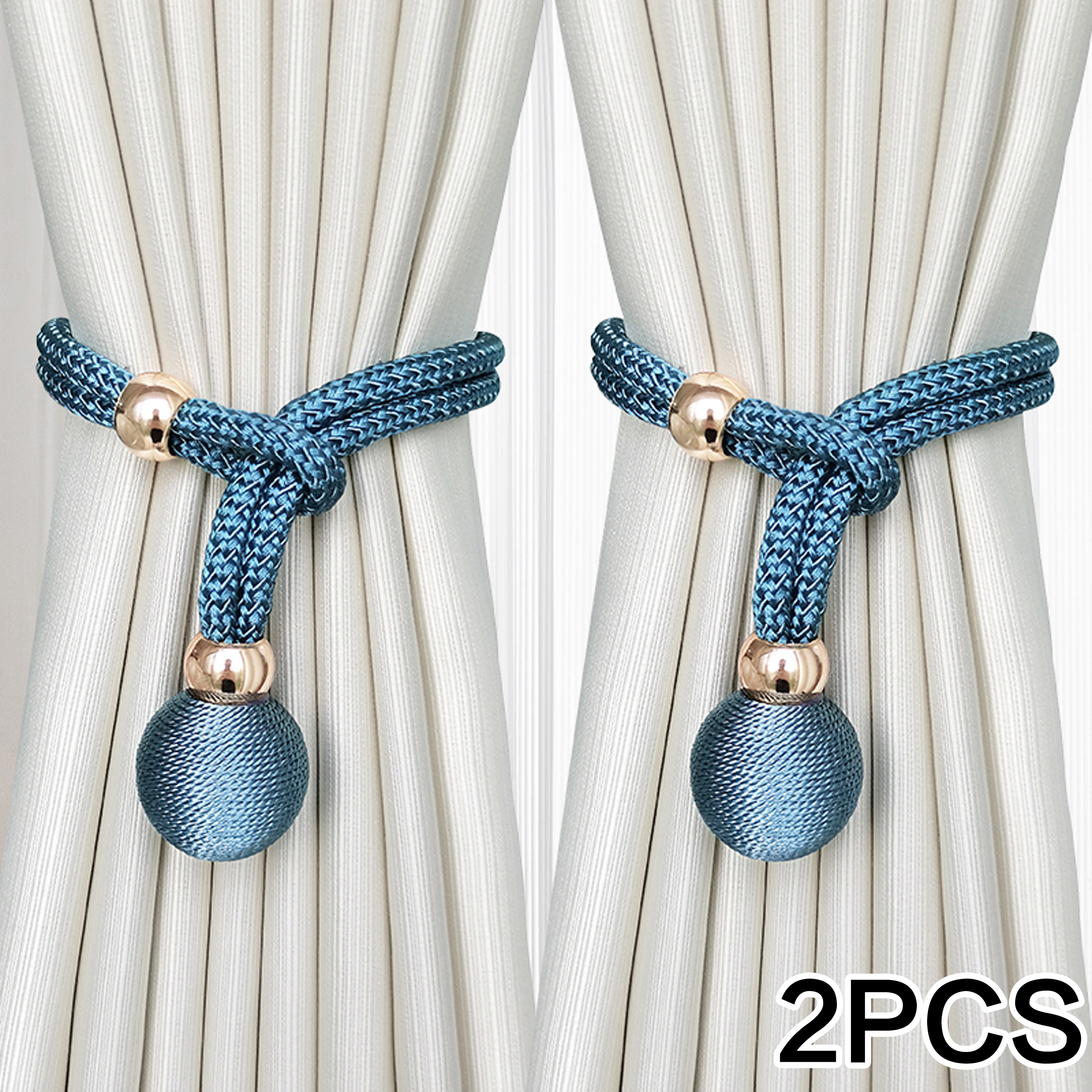 2 stk. justerbare gardinbånd av høy kvalitet, franske baller, praktiske draperte bånd, dekorative gardinfester, gardinbånd: Himmelblå
