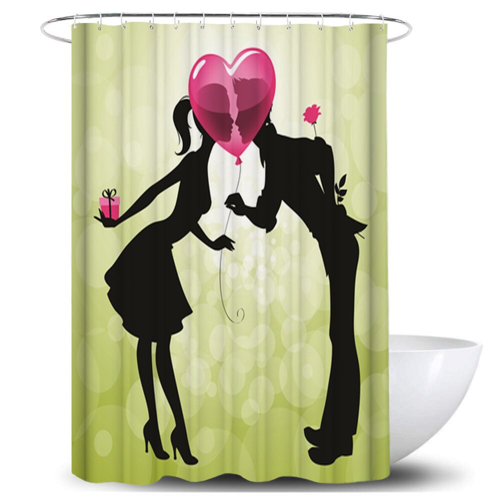 Rose lover badrumsgardin vattentät tyg duschdraperi 3d toalettöverdrag matta halkfri matta set alla hjärtans dag dekoration: D duschdraperi