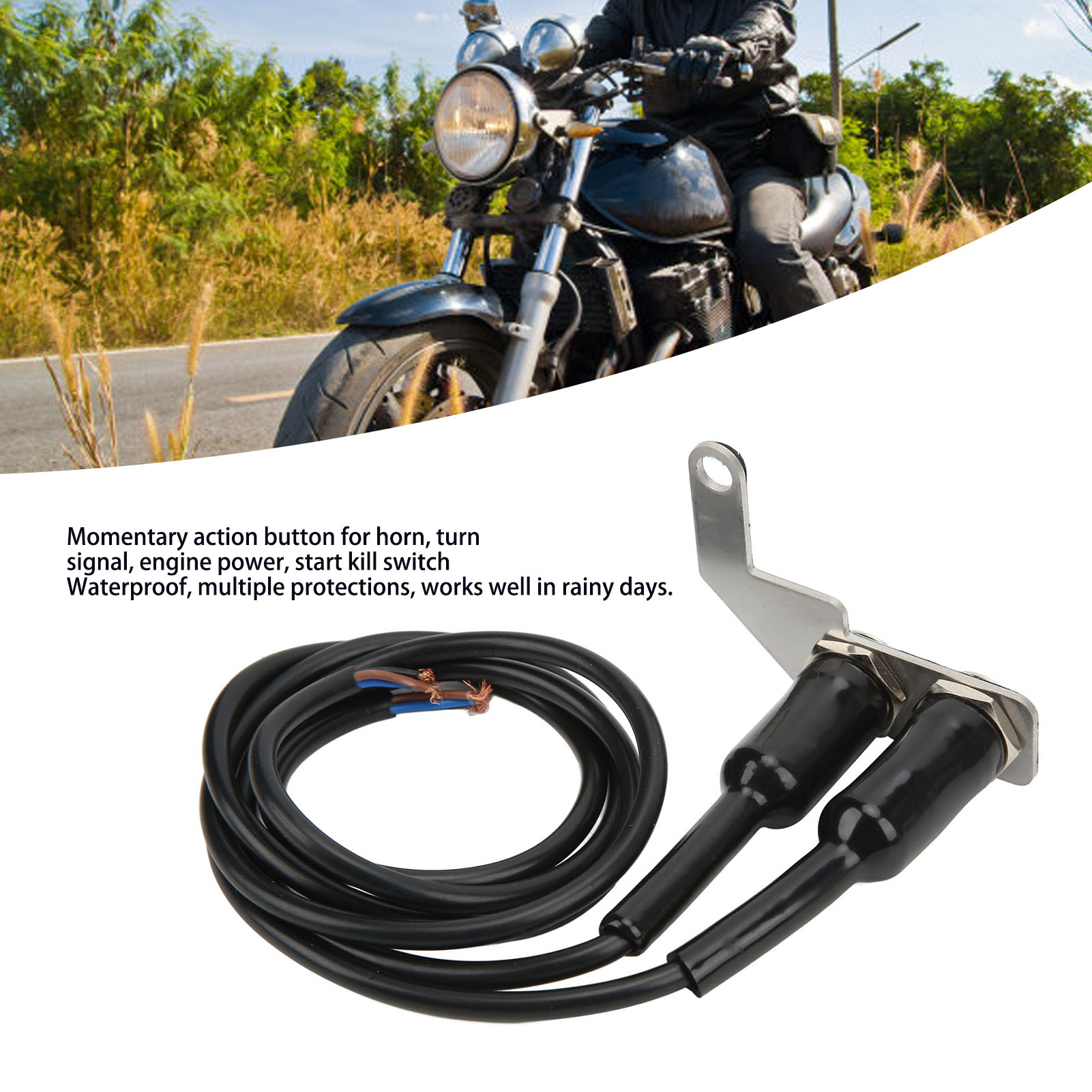 Joli de guidon de moto à LED, lumière de sauna, antibrouillard, bouton de commutation marche et arrêt, support rapide, acier inoxydable pour vélo électrique, bleu