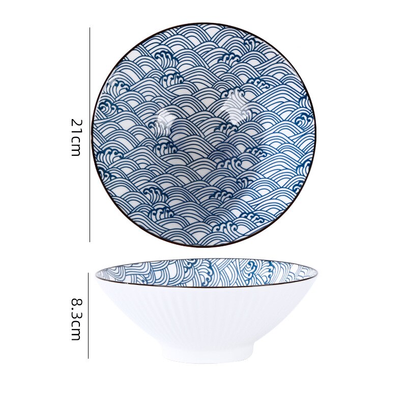 Japanese and Korean 8-inch hat Bowl Ceramic net red ramen bowl household soup bowl large horn bowl underglaze color: Red