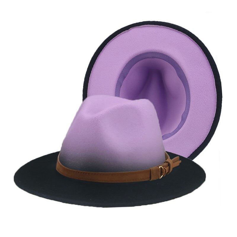 Women's Hat Fedora Gradient Color Red Blue Patchwork Men Hat Casual Belt Hip Hop Panama Winter Hats for Women Sombreros De Mujer: purple2