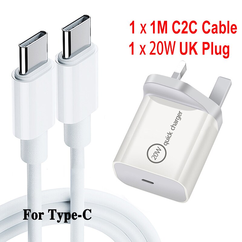 20W Dual USB PD Charger Quick Charge 3.0 Type C Fast Charging For iPhone 12/11/Pro Max for Samsung QC3.0 Charger Adapter: UK C2C