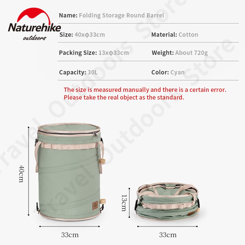 Naturehike na wolnym powietrzu składany kosz w kształcie beczki robić przechowywania 30L o dużej pojemności przenośny kosz na ubrania kosz w kształcie beczki robić przechowywania 720g Ultralight turystyka podróżna