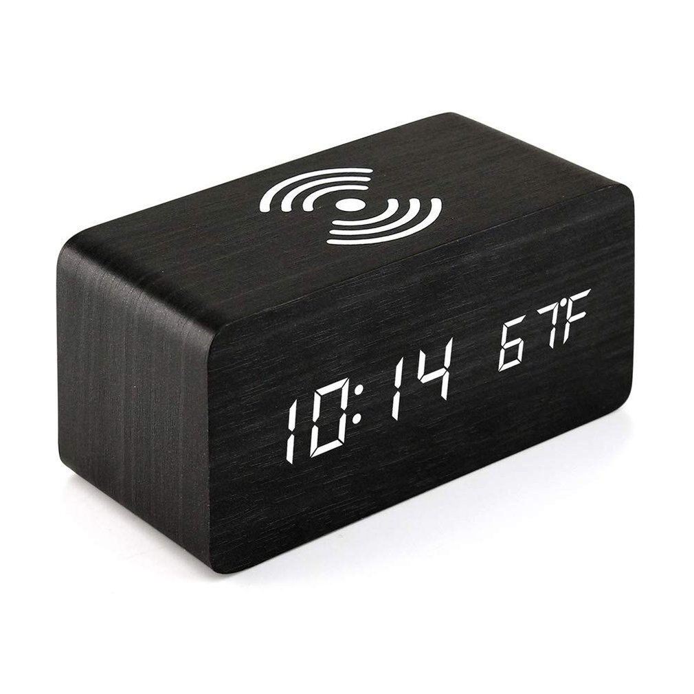 Wooden LED Digital Clock With Sound Control Time Date Temperature Displaying For Bedroom Office And Family: 01