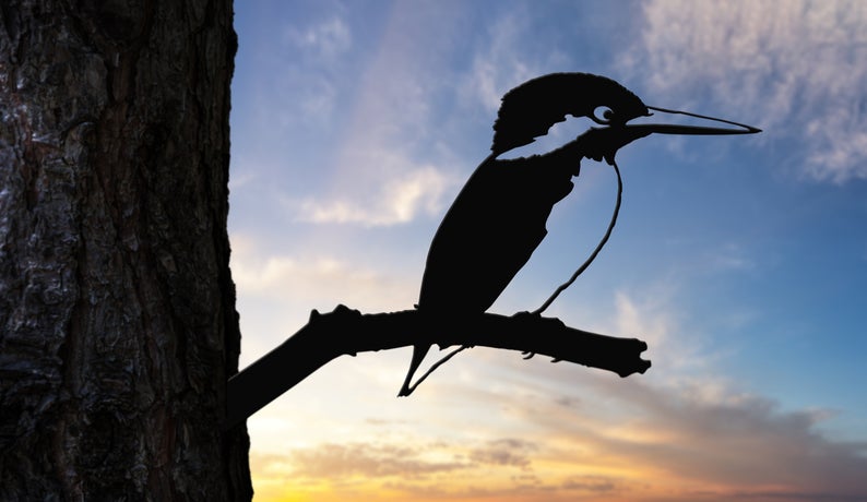 Kingfisher Op Een Tak Metalen Vogels Boom Art Home Garden Decor