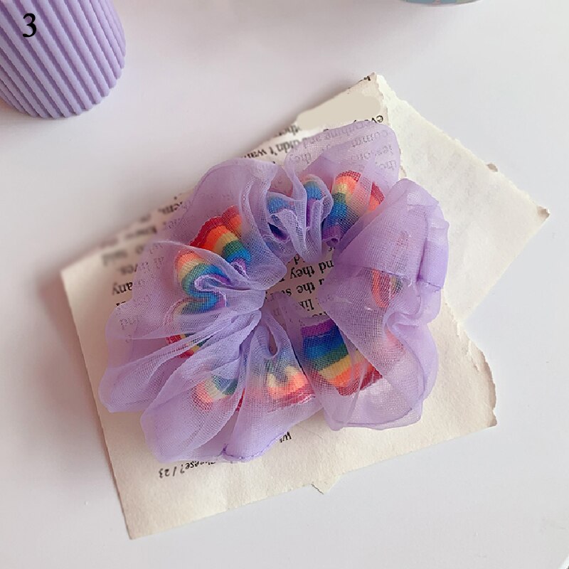 Corea mujeres elástico Kawaii bandas de encaje para el cabello Tie Girls Mesh Scrunchie coleta transparente Arco Iris accesorios para el cabello Headwe: 3