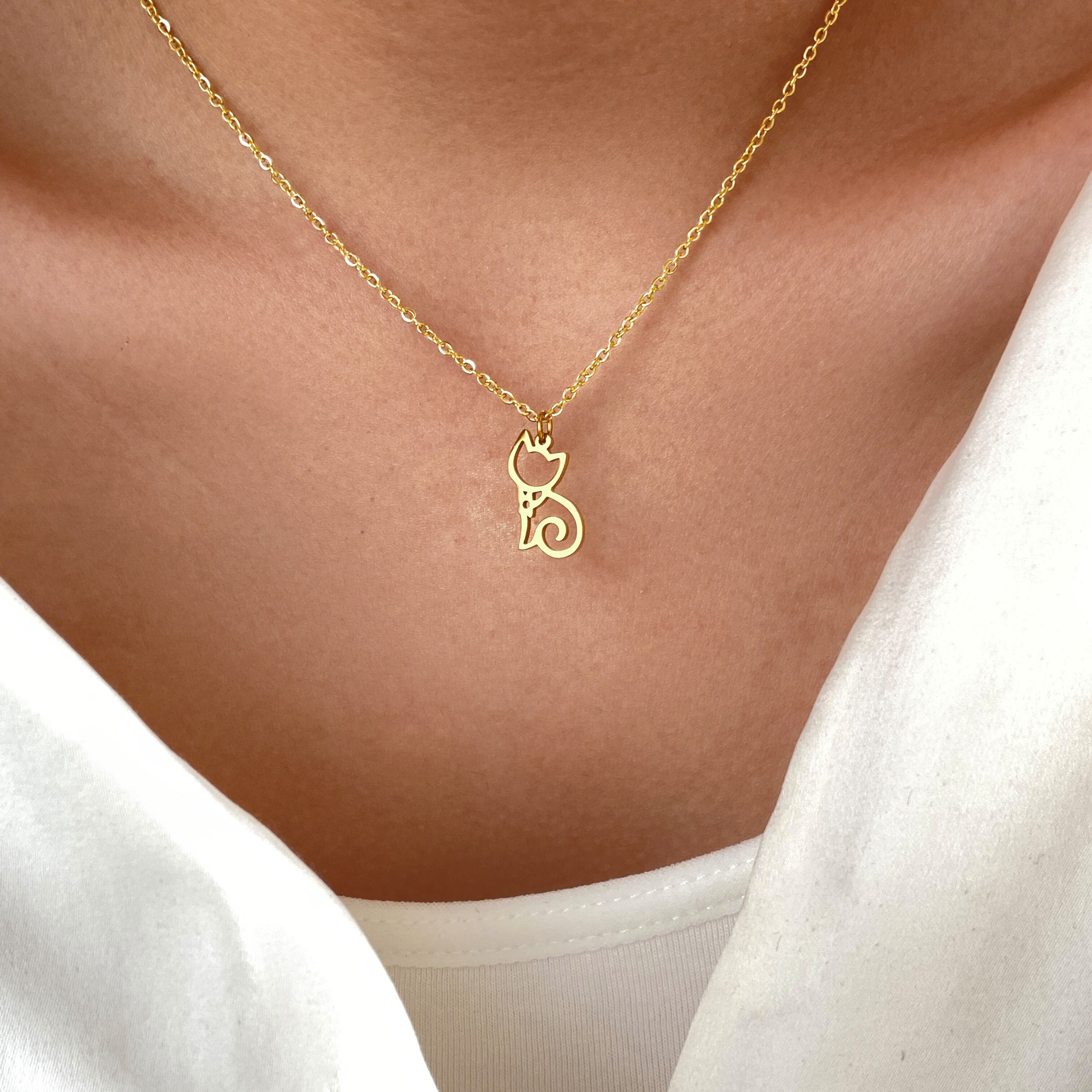 Edelstahl Halsketten Linie Karikatur Katze Anhänger Kette Halsband Schmuck Halskette Für Frauen Schmuck Party Freund