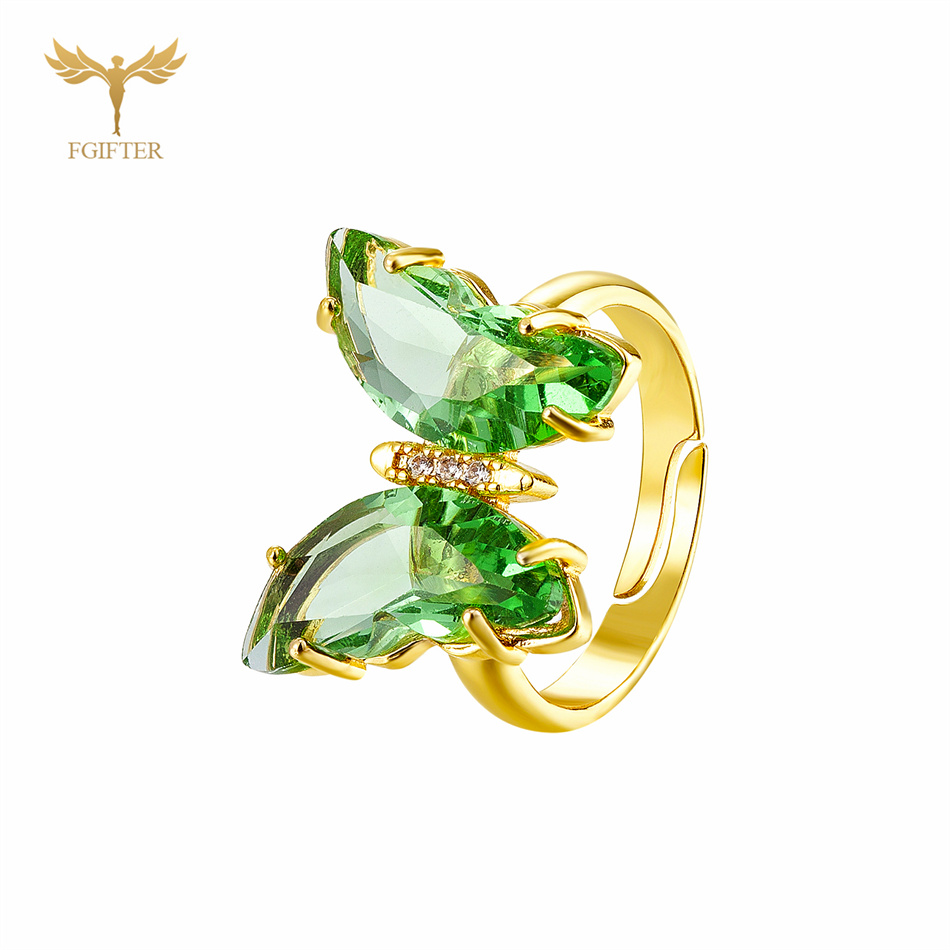 Anillos de mariposa de circón en 18 colores para mujeres y niñas, accesorios de joyería para dedo de mano de cobre de Color dorado de lujo, de tamaño ajustable: Amarillo limón