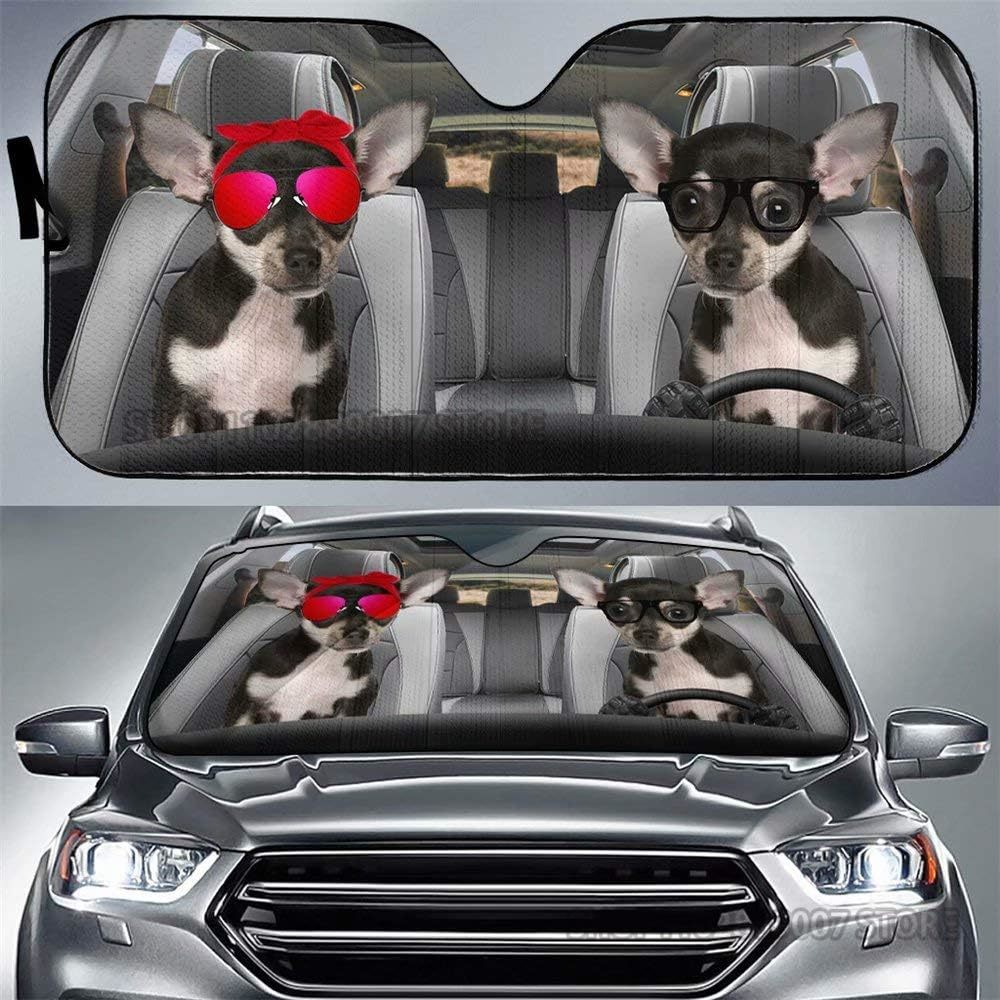 Chihuahua Auto Sun Shade Car Windshield Window Cover Cute Chihuahua Dog Family Sun Visor Protector Sunshade Animal Car Decor: PURPLE